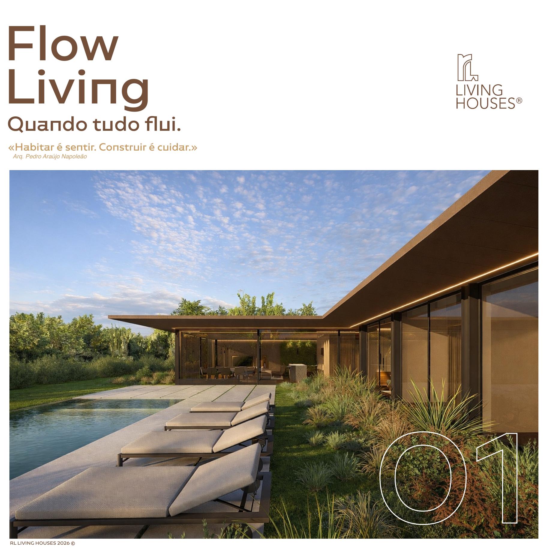 Capa do catálogo Flow Living, casa industrializada